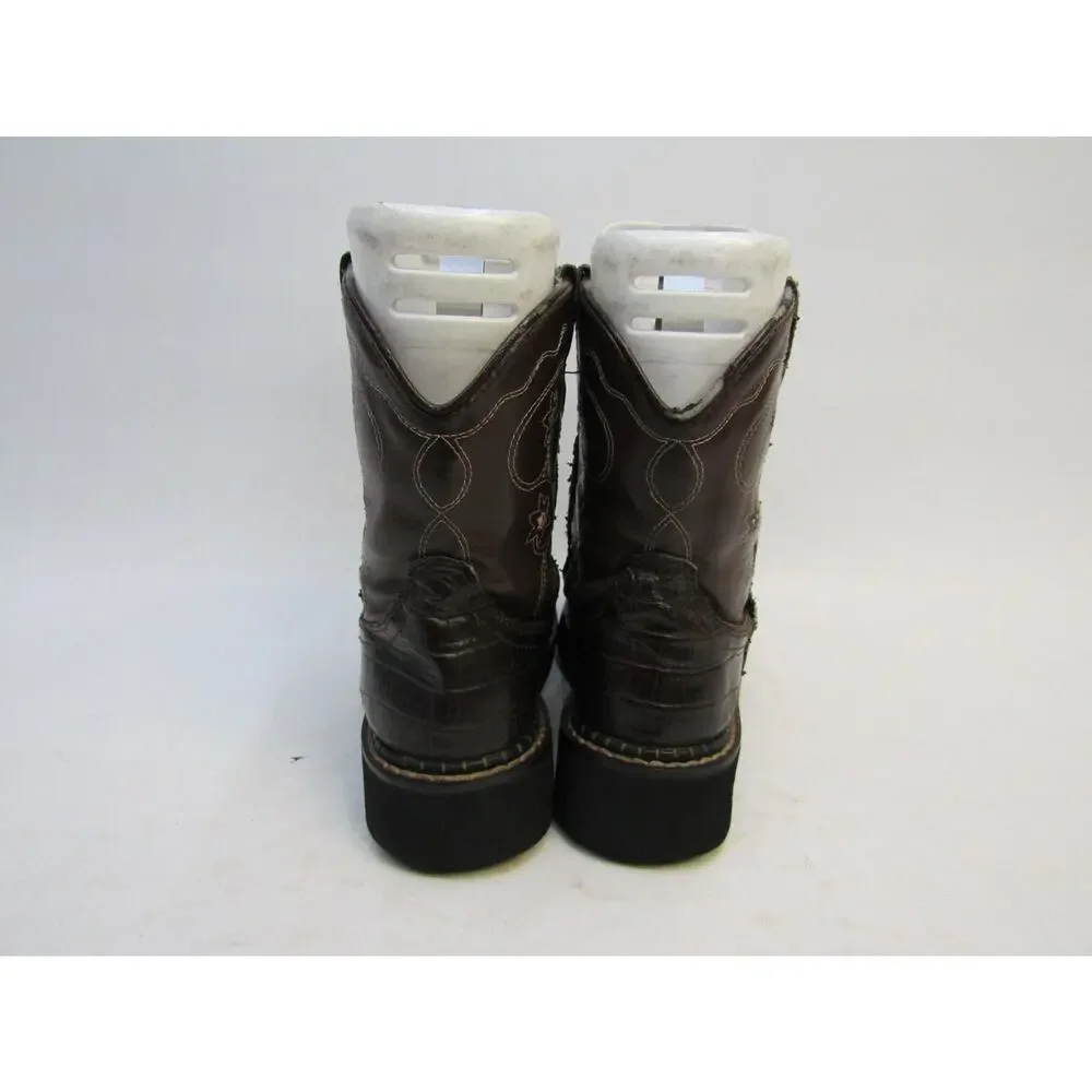 Roper Brand Youth Size 2 M Brown Leather Gator Print Cowboy Western Boots
